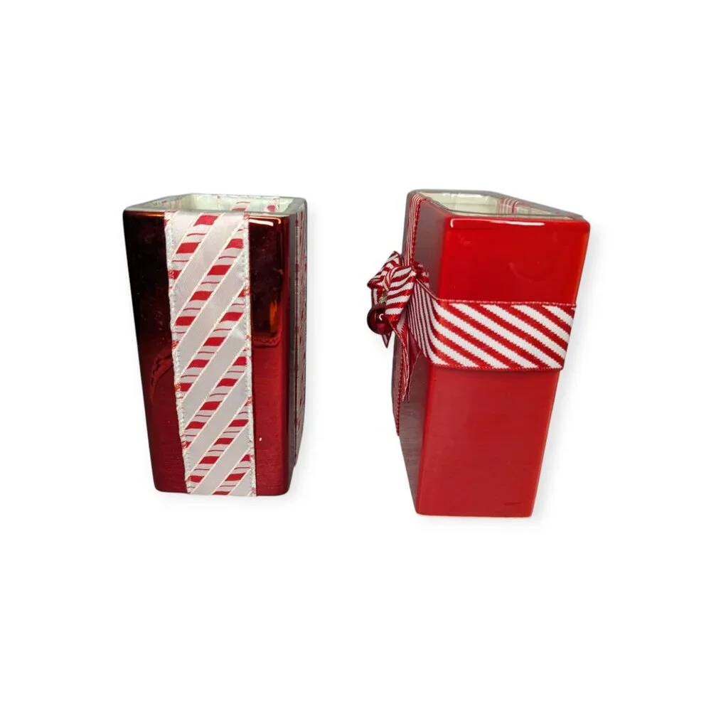 Christmas Presents Red & White Rectangle Ceramic Planters Set of 2